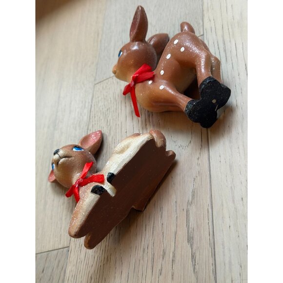 Vintage Ceramic Fawn Deer Figurines With Red Bows & Glitter Accents CUTE festive - Picture 4 of 8